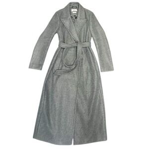 DKNY Long Grey Belted Double Breasted Coat